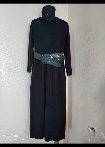 Siya pileli triko Uzun Elbise - Görsel 5