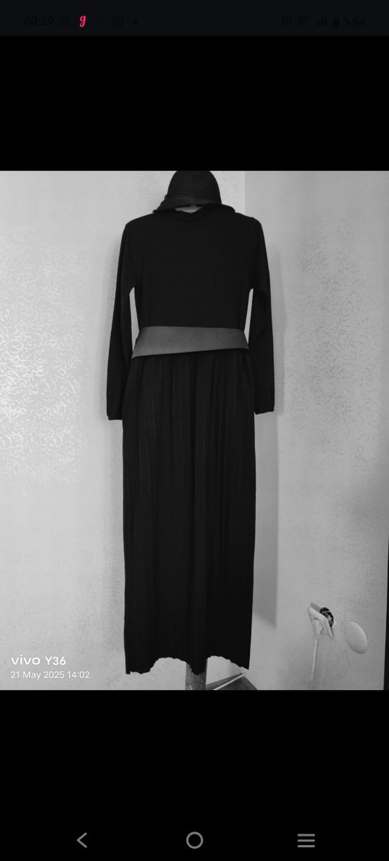 Siya pileli triko Uzun Elbise - Görsel 3