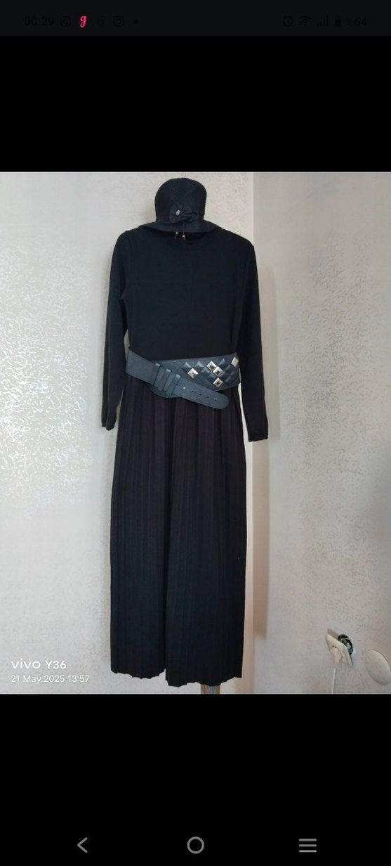 Siya pileli triko Uzun Elbise - Görsel 5