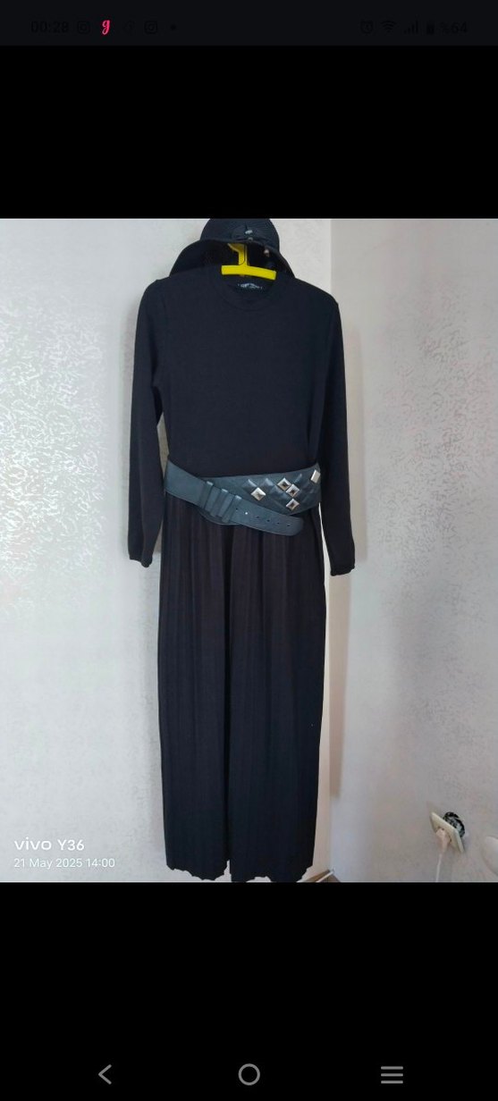 Siya pileli triko Uzun Elbise - Görsel 2