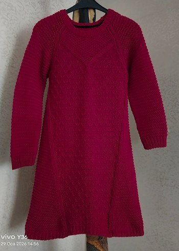 Koyu Kırmizi İtalyan Kol Triko Elbise - Görsel 6