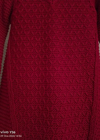 Koyu Kırmizi İtalyan Kol Triko Elbise - Görsel 4
