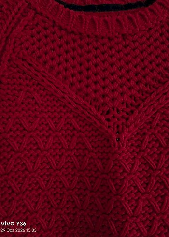 Koyu Kırmizi İtalyan Kol Triko Elbise - Görsel 2