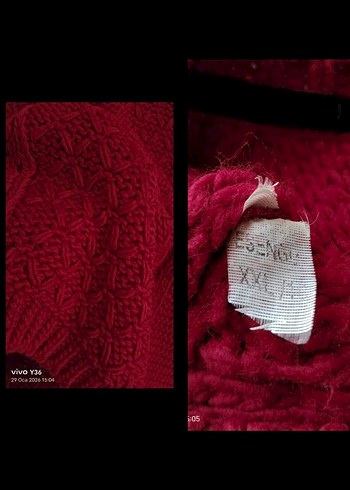 Koyu Kırmizi İtalyan Kol Triko Elbise - Görsel 8