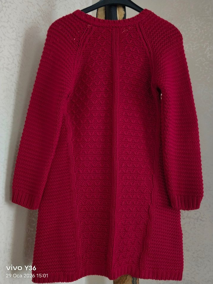 Koyu Kırmizi İtalyan Kol Triko Elbise - Görsel 5