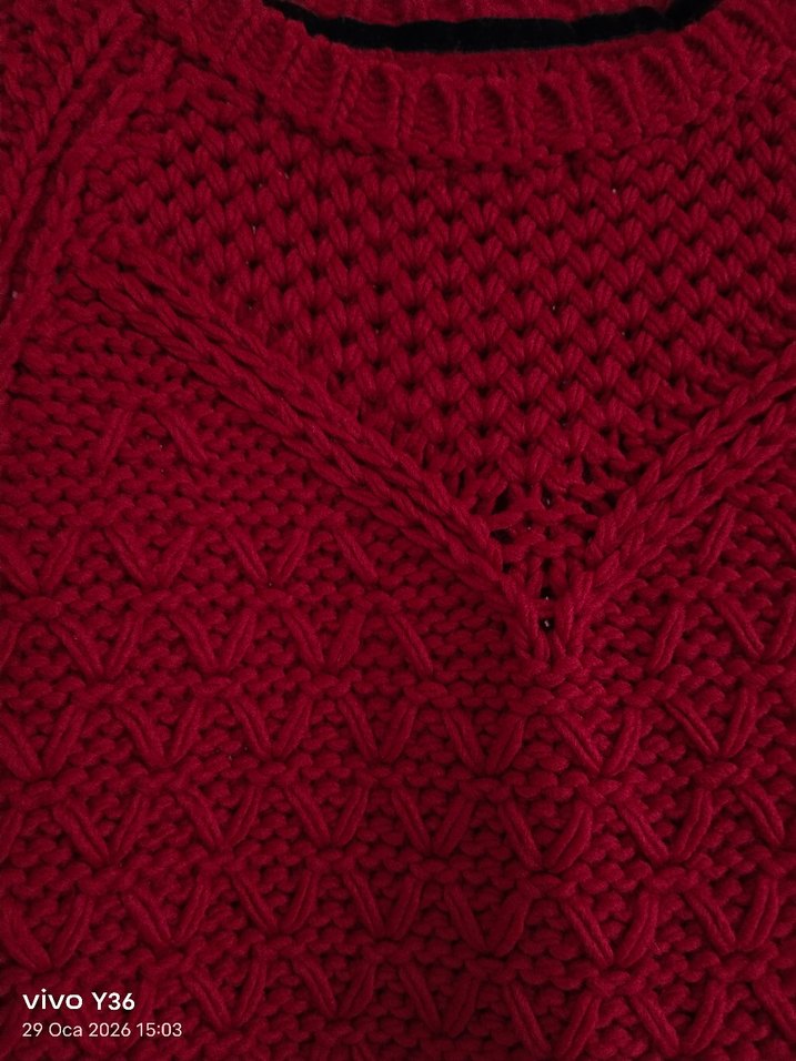 Koyu Kırmizi İtalyan Kol Triko Elbise - Görsel 2