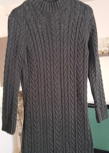 Siyah Yüksek Yakalı Triko Uzun Elbise - Görsel 4