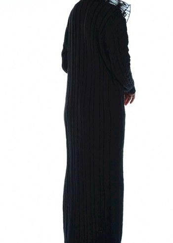 Siyah Yüksek Yakalı Triko Uzun Elbise - Görsel 2