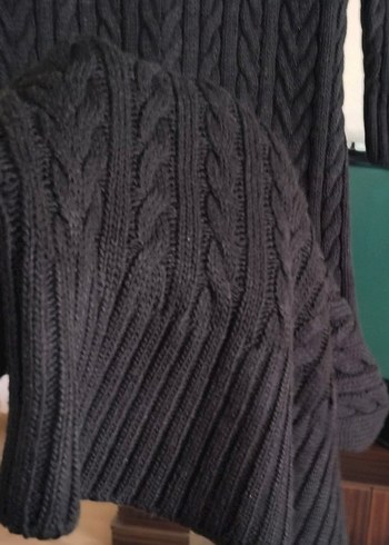 Siyah Yüksek Yakalı Triko Uzun Elbise - Görsel 5