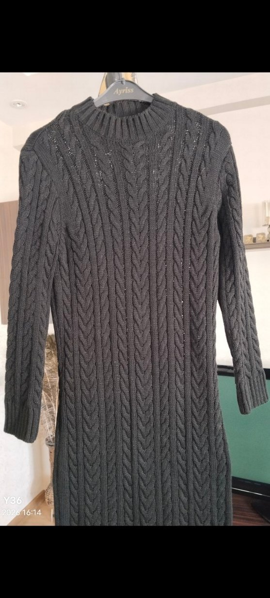 Siyah Yüksek Yakalı Triko Uzun Elbise - Görsel 4