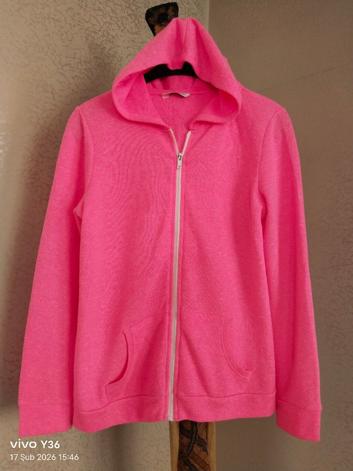 Kız Çocuk Kapüşonlu Fermuarlı Sweatshirt - Görsel 3