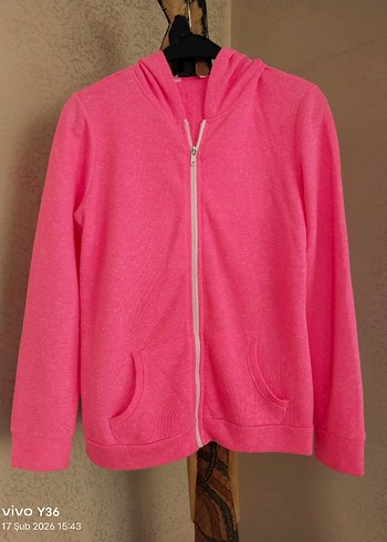 Fermuarlı Neon Pembe Kadın Sweatshirt - Görsel 4