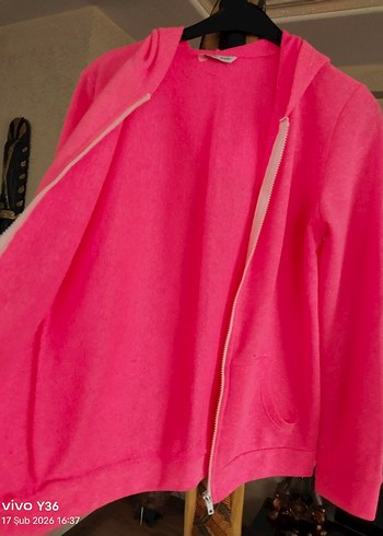 Fermuarlı Neon Pembe Kadın Sweatshirt - Görsel 7