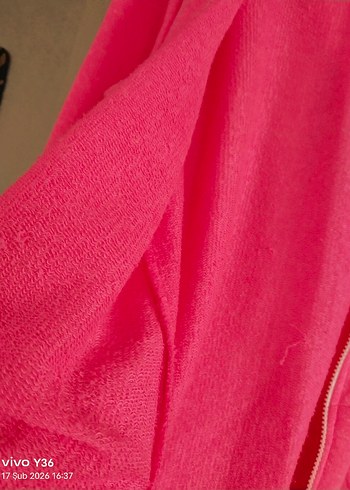 Fermuarlı Neon Pembe Kadın Sweatshirt - Görsel 8