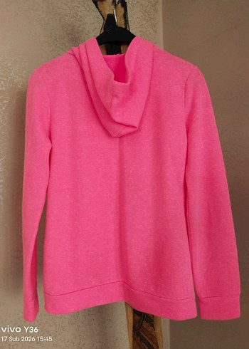Fermuarlı Neon Pembe Kadın Sweatshirt - Görsel 6