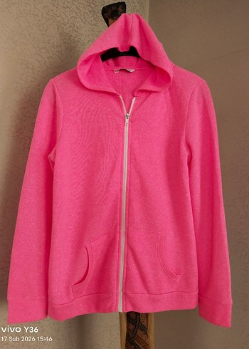 Fermuarlı Neon Pembe Kadın Sweatshirt - Görsel 3