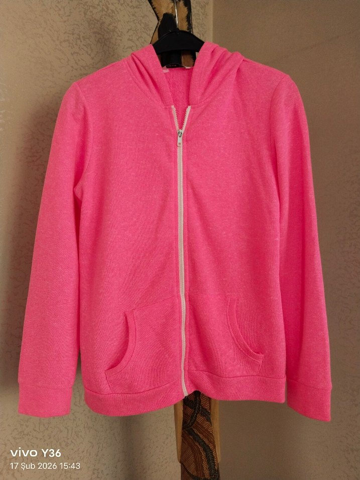 Fermuarlı Neon Pembe Kadın Sweatshirt - Görsel 4