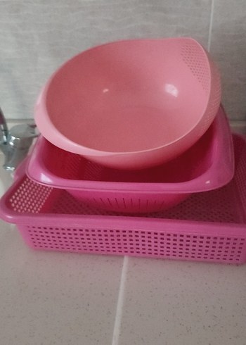 Renkli Pembe Plastik Mutfak Seti