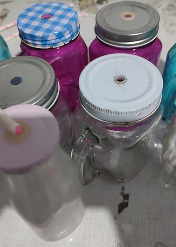 Hobby Life Renkli Kapaklı Cam Sıvı İçecek Kapları