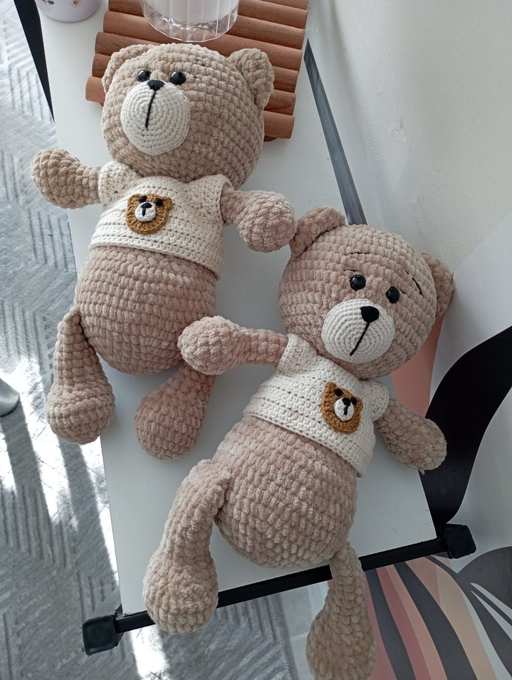 Bej Örgü Kazaklı Peluş Ayıcık - Görsel 5