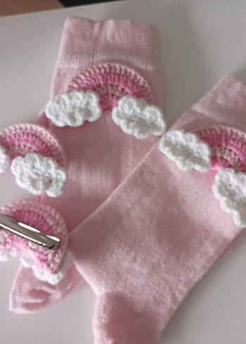 Pembe Nakışlı Örgü Çocuk Saç Aksesuarları - Görsel 4