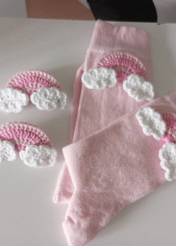 Pembe Nakışlı Örgü Çocuk Saç Aksesuarları - Görsel 2