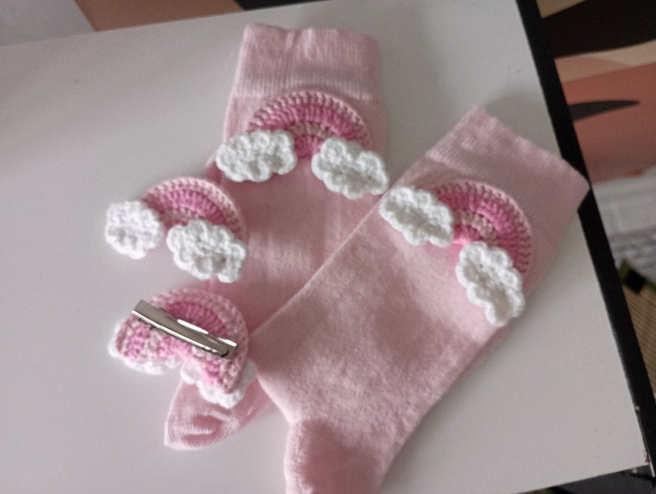 Pembe Nakışlı Örgü Çocuk Saç Aksesuarları - Görsel 4