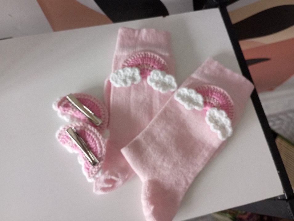 Pembe Nakışlı Örgü Çocuk Saç Aksesuarları - Görsel 3