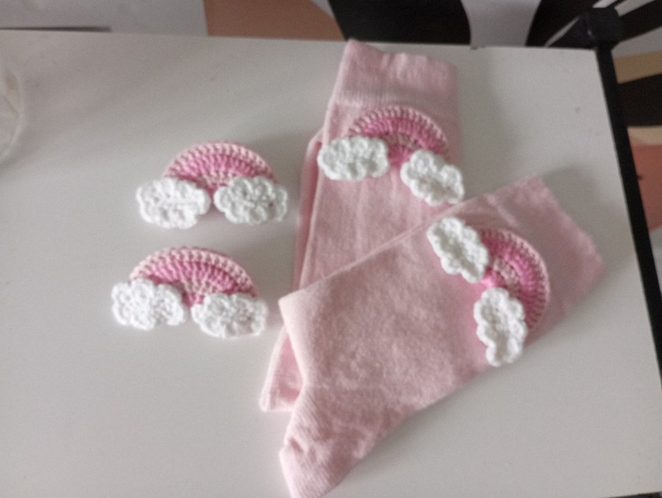 Pembe Nakışlı Örgü Çocuk Saç Aksesuarları - Görsel 2