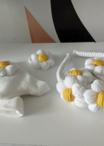 Beyaz Örgü Çiçekli Bohem Saç Aksesuarları - Görsel 2