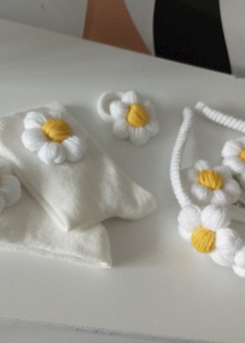 Beyaz Örgü Çiçekli Bohem Saç Aksesuarları - Görsel 3