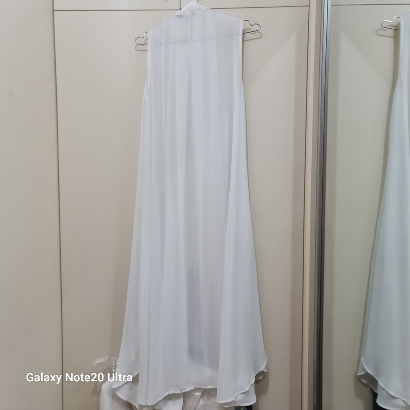 Kolsuz Beyaz Uzun A Kesim Şifon Yelek - Görsel 2