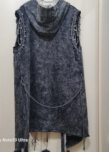 Gri  Kemerli Uzun Kadın Yelek - Görsel 4