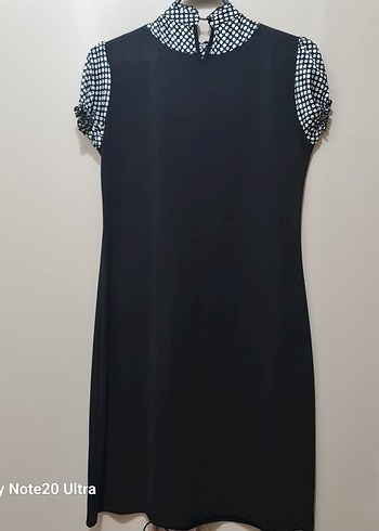 Siyah Fırfırlı Karpuz Kollu Midi Elbise - Görsel 2