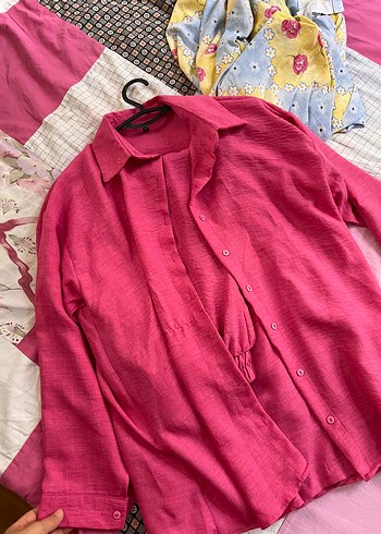 Trendyol & Milla Pembe Keten Gömlek, Düğmeli, Rahat Kesim