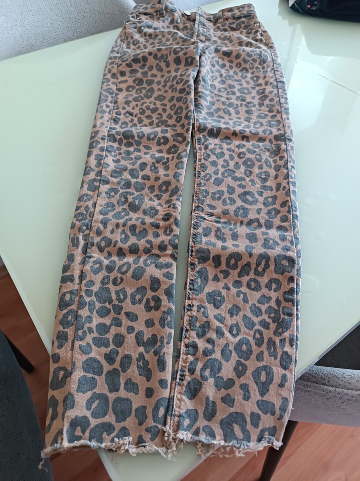 Kahverengi Leopar Desenli Kadın Uzun Pantolon - Görsel 2