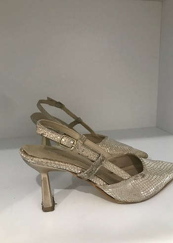 Bej Parıltılı Yılan Derisi Desenli Stiletto - Görsel 2