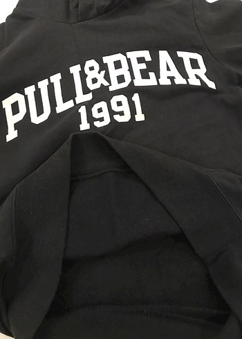 Unisex Siyah PULL&BEAR Baskılı Kapüşonlu Sweatshirt - Görsel 3