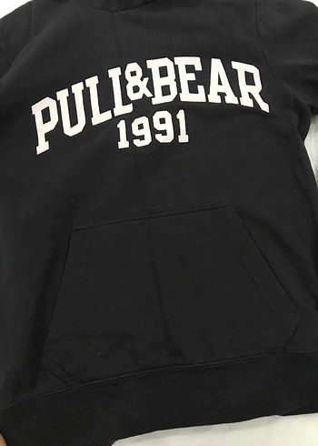 Unisex Siyah PULL&BEAR Baskılı Kapüşonlu Sweatshirt - Görsel 2