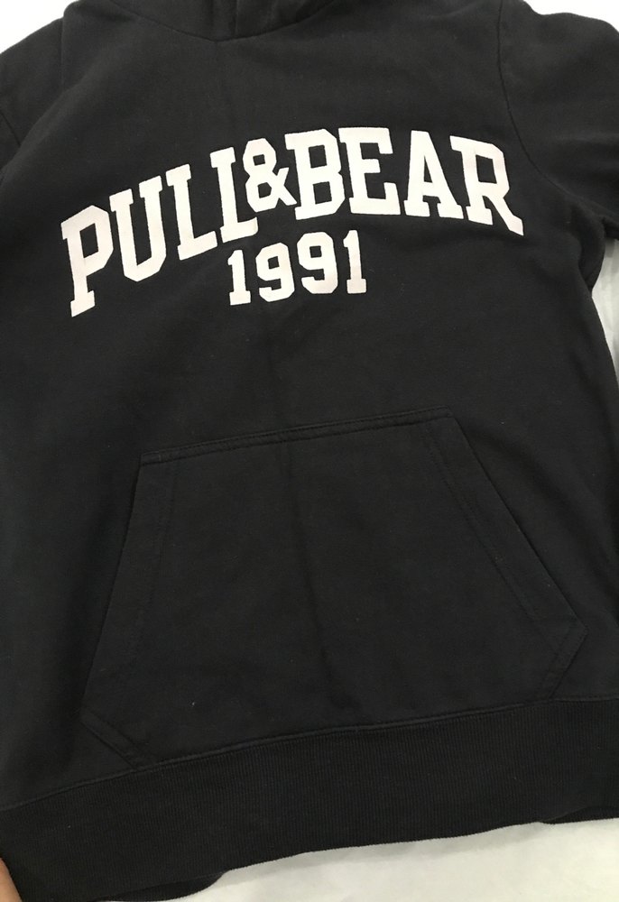 Unisex Siyah PULL&BEAR Baskılı Kapüşonlu Sweatshirt - Görsel 2