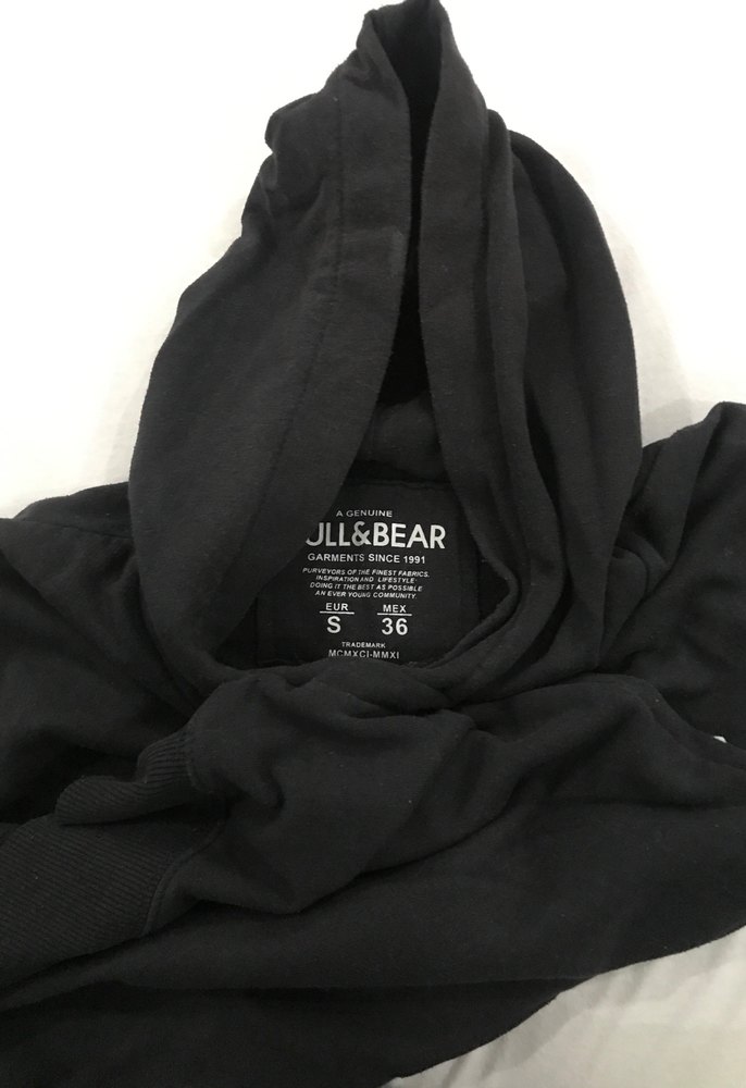 Unisex Siyah PULL&BEAR Baskılı Kapüşonlu Sweatshirt - Görsel 4