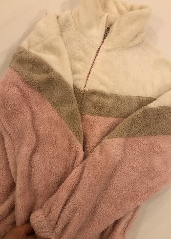 Kadın Bej Peluş Yüksek Yakalı Ceket - Görsel 3