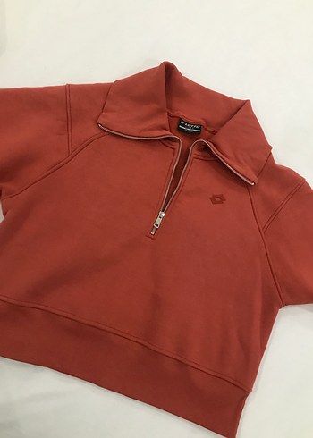 Fermuarlı, Yüksek Yakalı Kırmızı Kadın Sweatshirt - Görsel 2