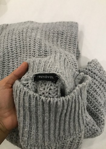 Gri Yüksek Yakalı Örgü Kadın Kazak - Görsel 3