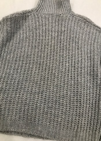 Gri Yüksek Yakalı Örgü Kadın Kazak - Görsel 2