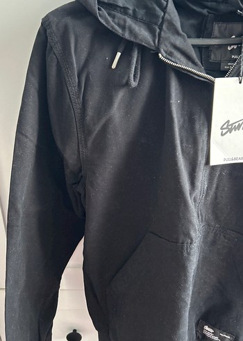 Pull and Bear Siyah Fermuarlı Kadın Keten Ceket