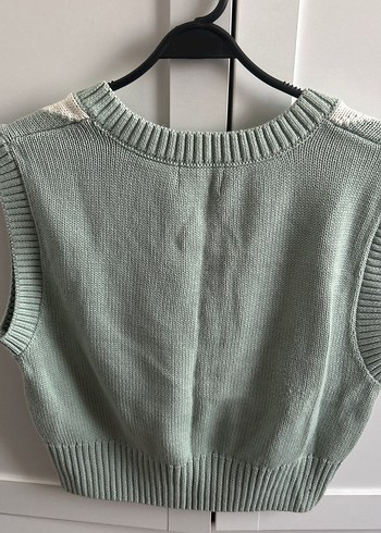 Pull and Bear Gri Ekose Desenli V Yaka Triko Süveter