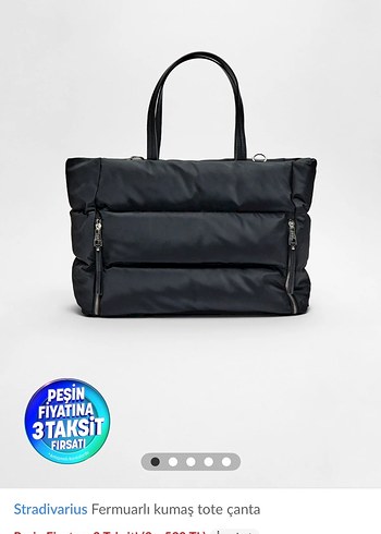 Stradivarius Fermuarlı Siyah Kumaş Tote Çanta