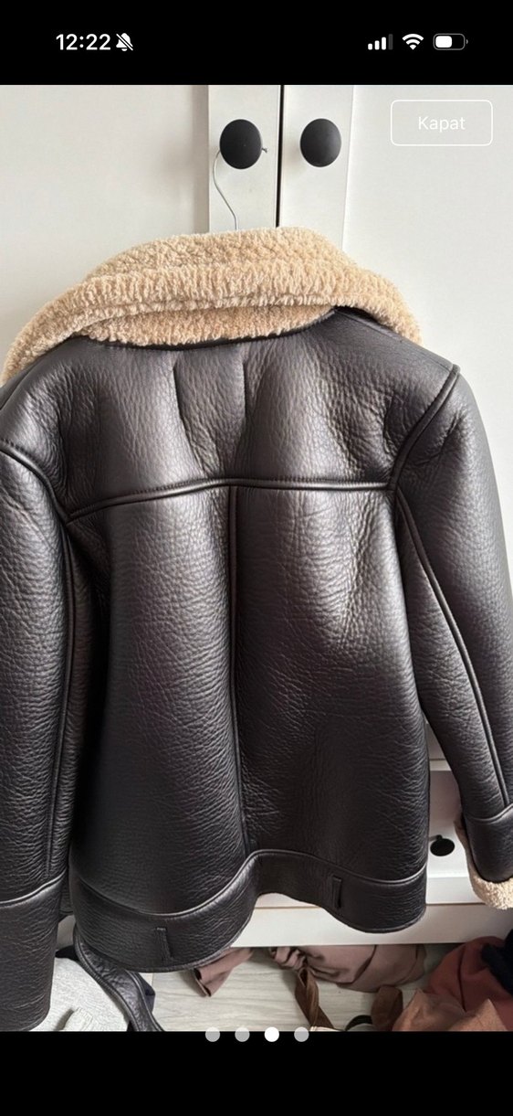 Kahverengi Kürklü Deri Biker Ceket - Görsel 3
