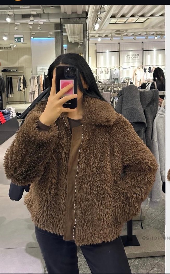 Kahverengi Yünlü Kürk Detaylı Midi Ceket - Görsel 2